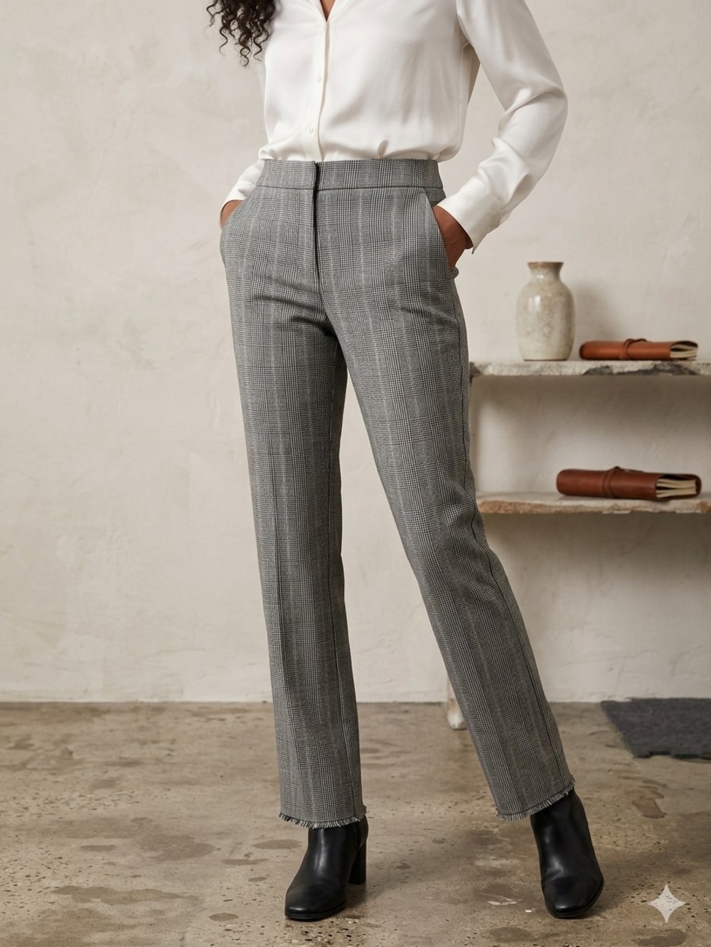 Hilary Radley Gray Plaid Straight-Leg Dress Pants